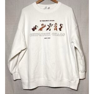 Disney Primark Chip & In Trouble Again Size Large Crewneck Sweatshirt White